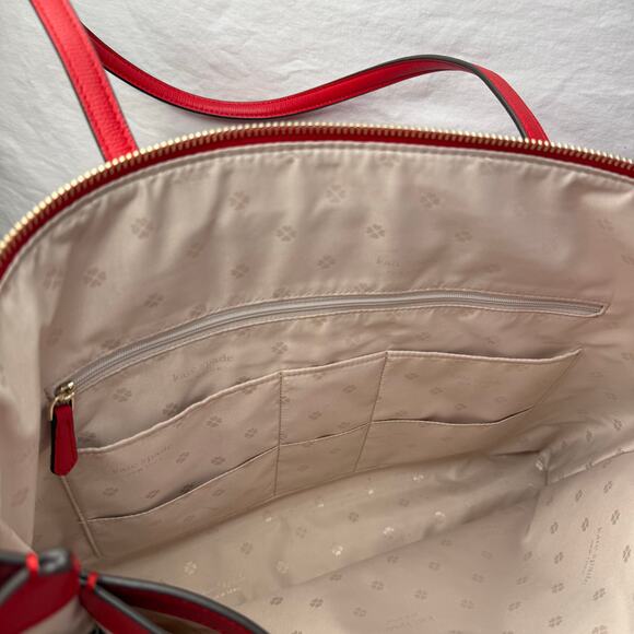 NWT Kate Spade Bright Red Crossgrain Leather Large Laptop All Day Zip Top Tote - Picture 9 of 16